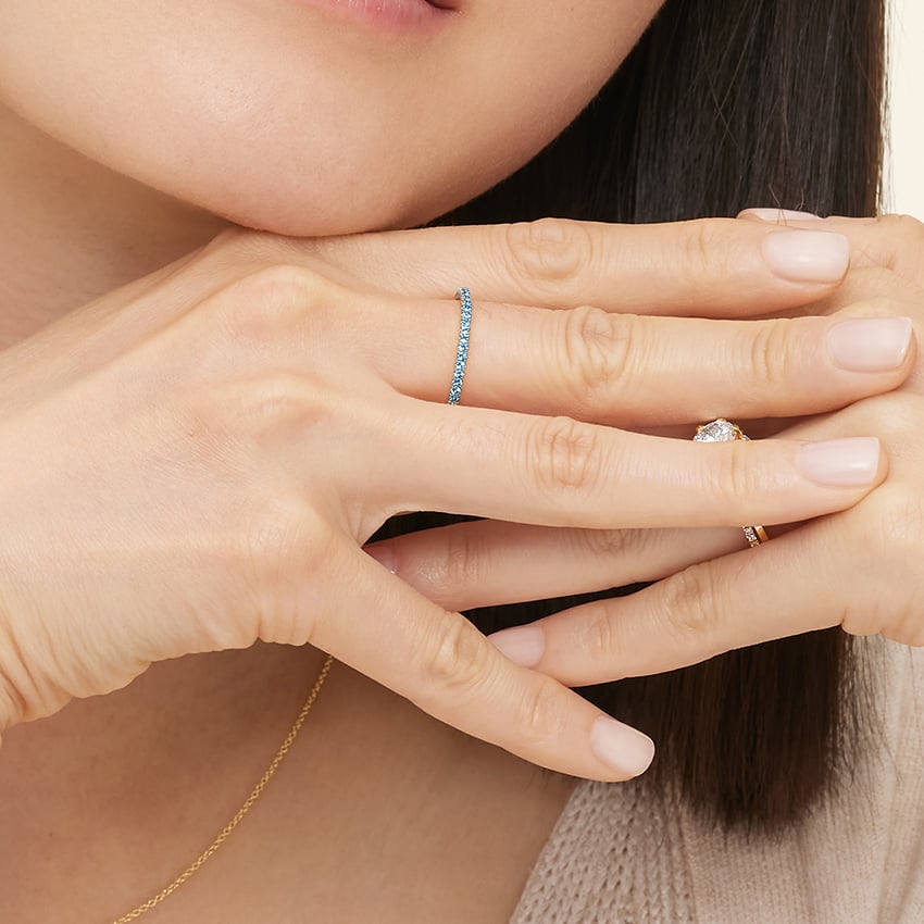 Luxe Ballad Swiss Blue Topaz Ring Platinum Wedding Band