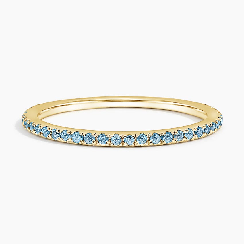 Luxe Ballad Swiss Blue Topaz Ring Yellow Gold 18k Wedding Band