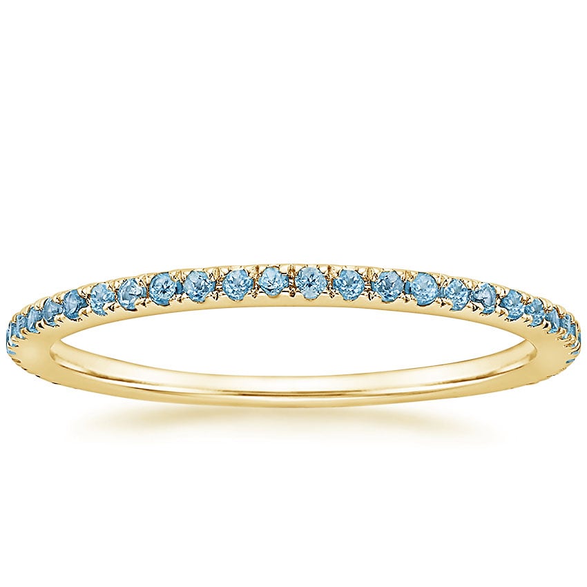 Luxe Ballad Swiss Blue Topaz Ring Yellow Gold 18k Wedding Band