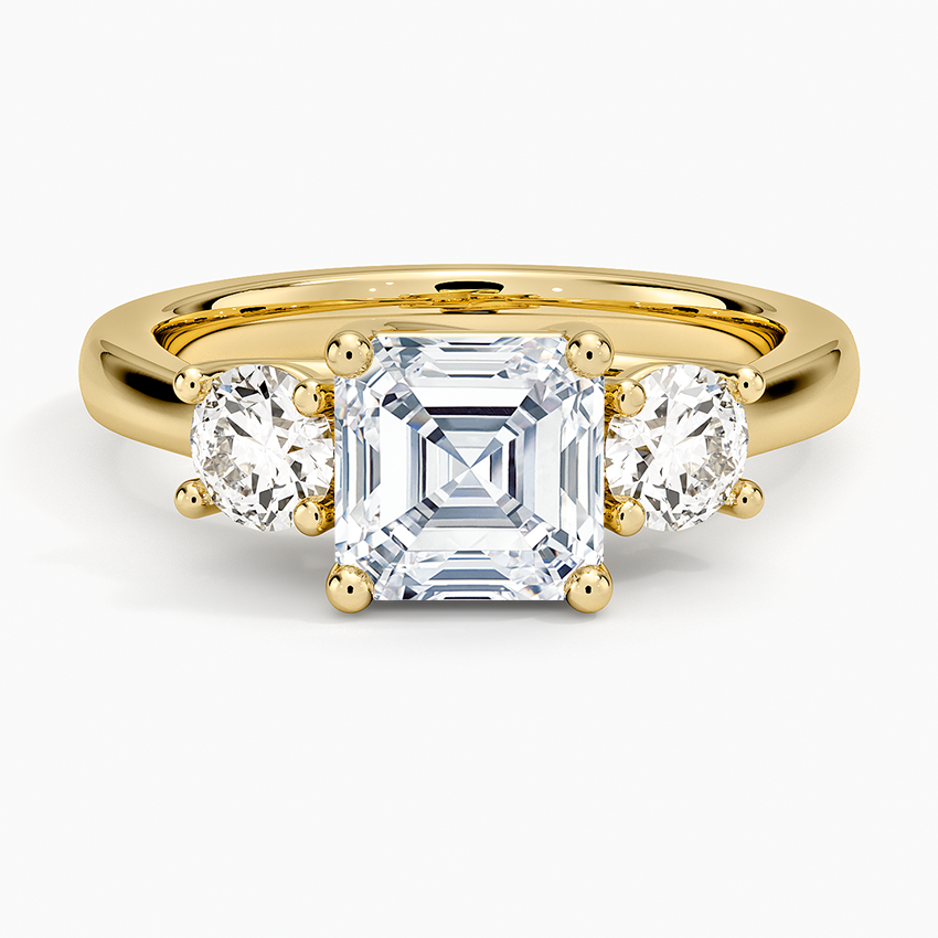 Petite Three Stone Trellis Diamond Ring (1/3 ct. tw.) Yellow Gold 18k Asscher Engagement Ring