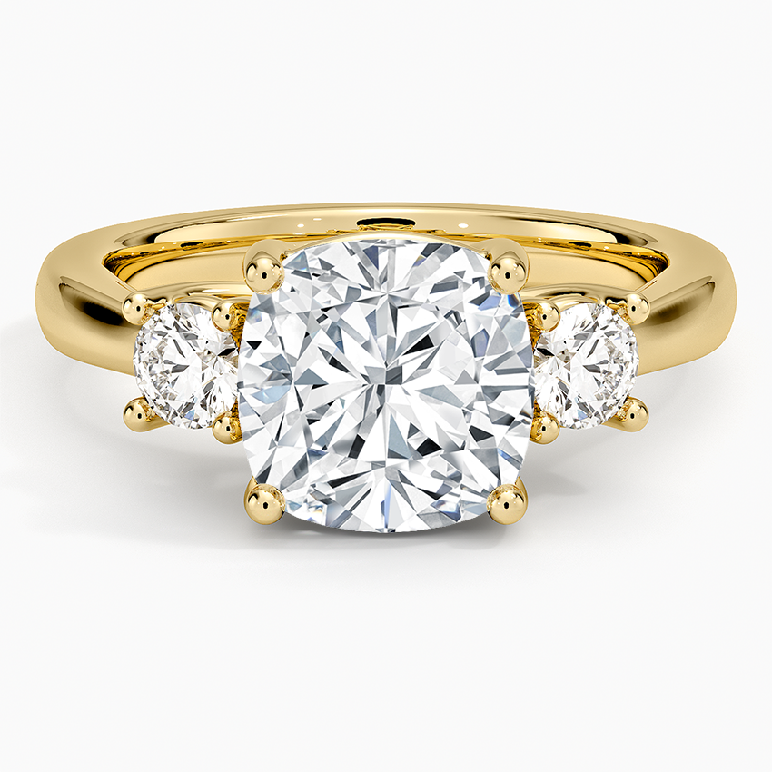 Petite Three Stone Trellis Diamond Ring (1/3 ct. tw.) Yellow Gold 18k Cushion Engagement Ring