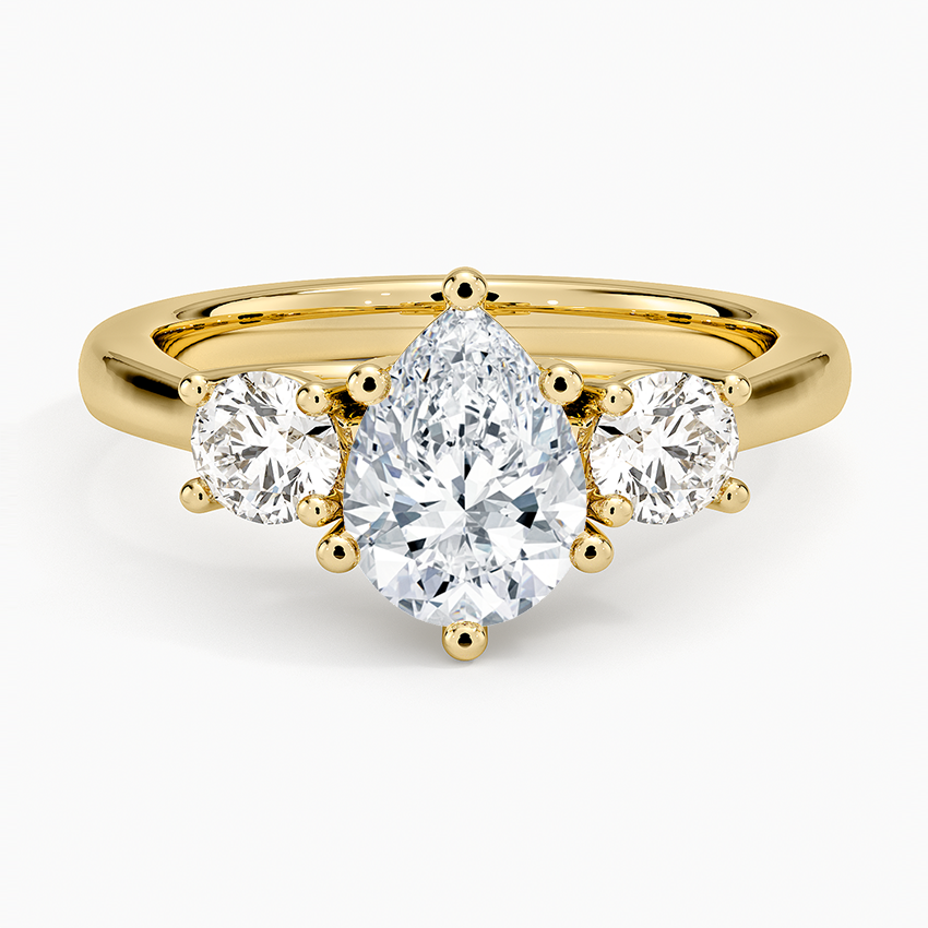 Petite Three Stone Trellis Diamond Ring (1/3 ct. tw.) Yellow Gold 18k Pear Engagement Ring