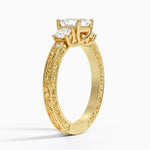 Antique Scroll Engraved Three Stone Diamond Ring (1/3 ct. tw.) Yellow Gold 18k Asscher Engagement Ring