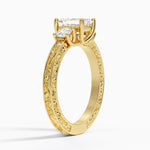 Antique Scroll Engraved Three Stone Diamond Ring (1/3 ct. tw.) Yellow Gold 18k Emerald Engagement Ring
