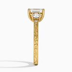 Antique Scroll Engraved Three Stone Diamond Ring (1/3 ct. tw.) Yellow Gold 18k Emerald Engagement Ring