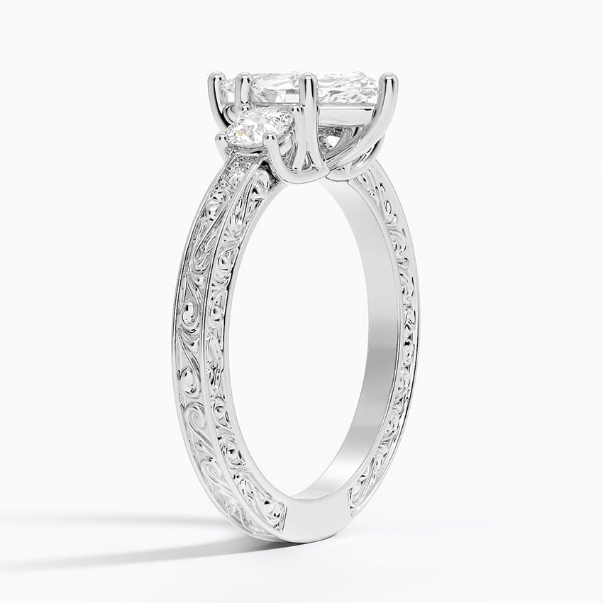 Antique Scroll Engraved Three Stone Diamond Ring (1/3 ct. tw.) Platinum Marquise Engagement Ring