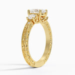 Antique Scroll Engraved Three Stone Diamond Ring (1/3 ct. tw.) Yellow Gold 18k Oval Engagement Ring