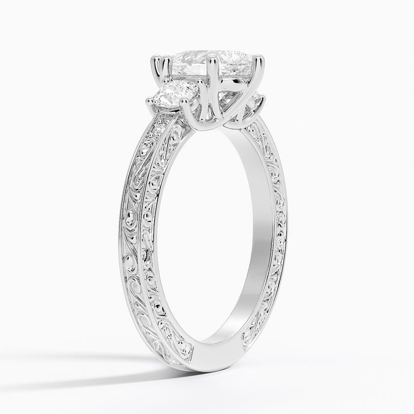 Antique Scroll Engraved Three Stone Diamond Ring (1/3 ct. tw.) Platinum Pear Engagement Ring