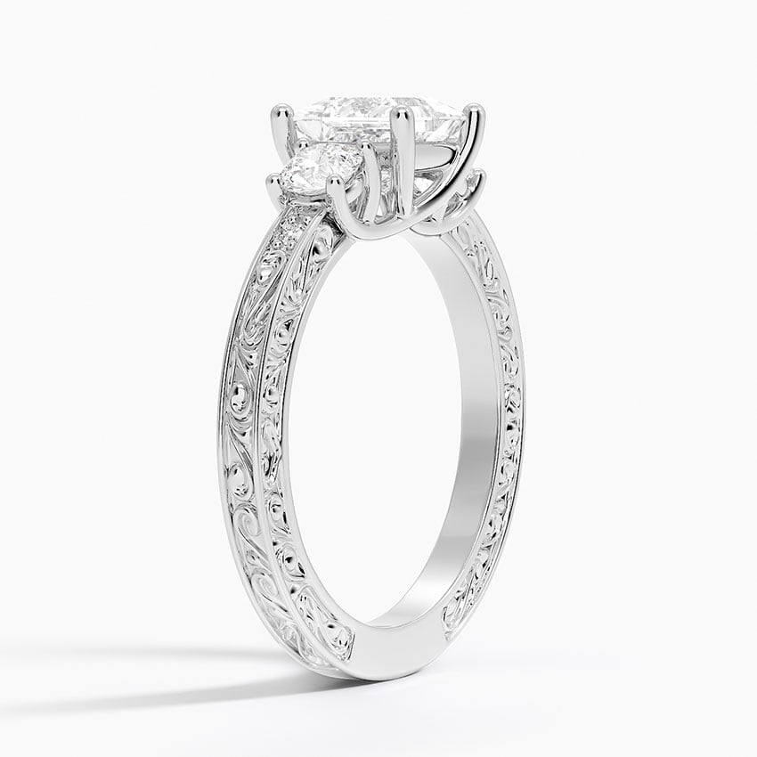 Antique Scroll Engraved Three Stone Diamond Ring (1/3 ct. tw.) Platinum Princess Engagement Ring