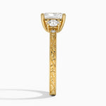 Antique Scroll Engraved Three Stone Diamond Ring (1/3 ct. tw.) Yellow Gold 18k Radiant Engagement Ring