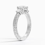 Antique Scroll Engraved Three Stone Diamond Ring (1/3 ct. tw.) Platinum Round Engagement Ring