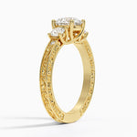 Antique Scroll Engraved Three Stone Diamond Ring (1/3 ct. tw.) Yellow Gold 18k Round Engagement Ring