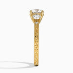Antique Scroll Engraved Three Stone Diamond Ring (1/3 ct. tw.) Yellow Gold 18k Round Engagement Ring