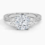 Antique Scroll Engraved Three Stone Diamond Ring (1/3 ct. tw.) Platinum Cushion Engagement Ring