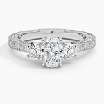 Antique Scroll Engraved Three Stone Diamond Ring (1/3 ct. tw.) Platinum Oval Engagement Ring
