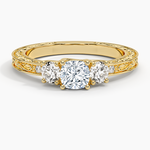 Antique Scroll Engraved Three Stone Diamond Ring (1/3 ct. tw.) Yellow Gold 18k Cushion Engagement Ring