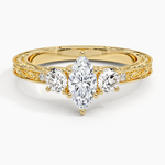 Antique Scroll Engraved Three Stone Diamond Ring (1/3 ct. tw.) Yellow Gold 18k Marquise Engagement Ring