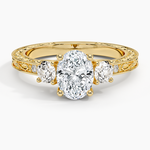 Antique Scroll Engraved Three Stone Diamond Ring (1/3 ct. tw.) Yellow Gold 18k Oval Engagement Ring