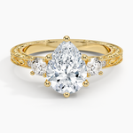 Antique Scroll Engraved Three Stone Diamond Ring (1/3 ct. tw.) Yellow Gold 18k Pear Engagement Ring