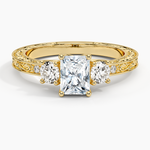 Antique Scroll Engraved Three Stone Diamond Ring (1/3 ct. tw.) Yellow Gold 18k Radiant Engagement Ring