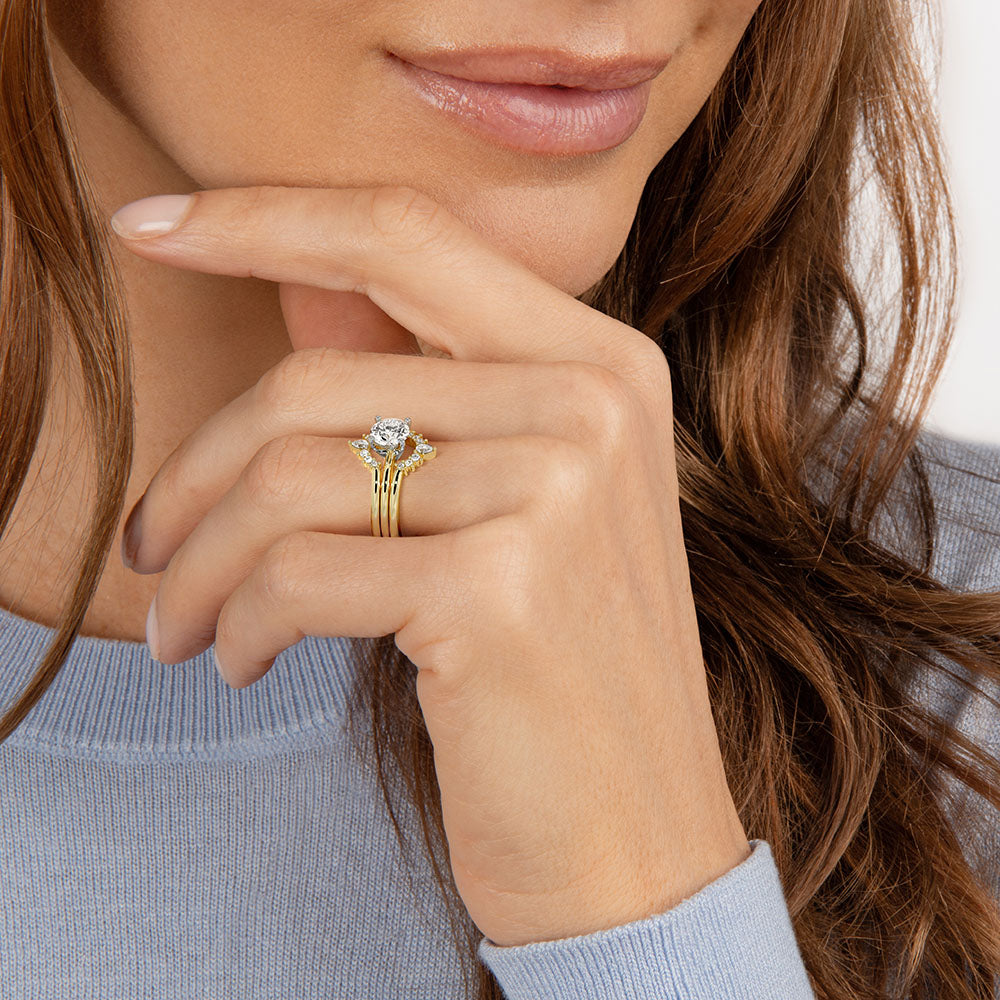 Lunette Nested Diamond Ring Stack Yellow Gold 18k Wedding Band