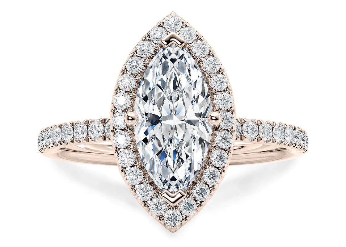 Isabella Halo Rose Gold 18k Marquise Engagement Ring