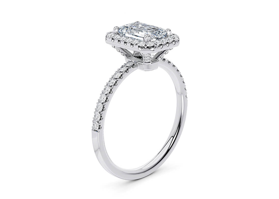 Isabella Halo Platinum Emerald Engagement Ring
