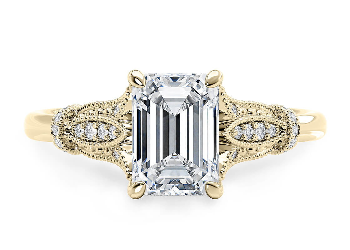 Jasmine Vintage Yellow Gold 18k Emerald Engagement Ring