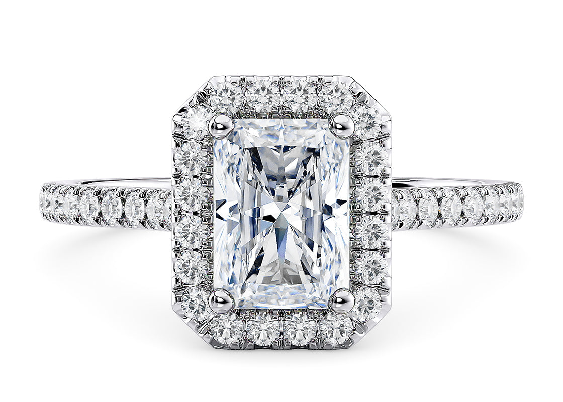 Aphrodite Halo Platinum Radiant Engagement Ring