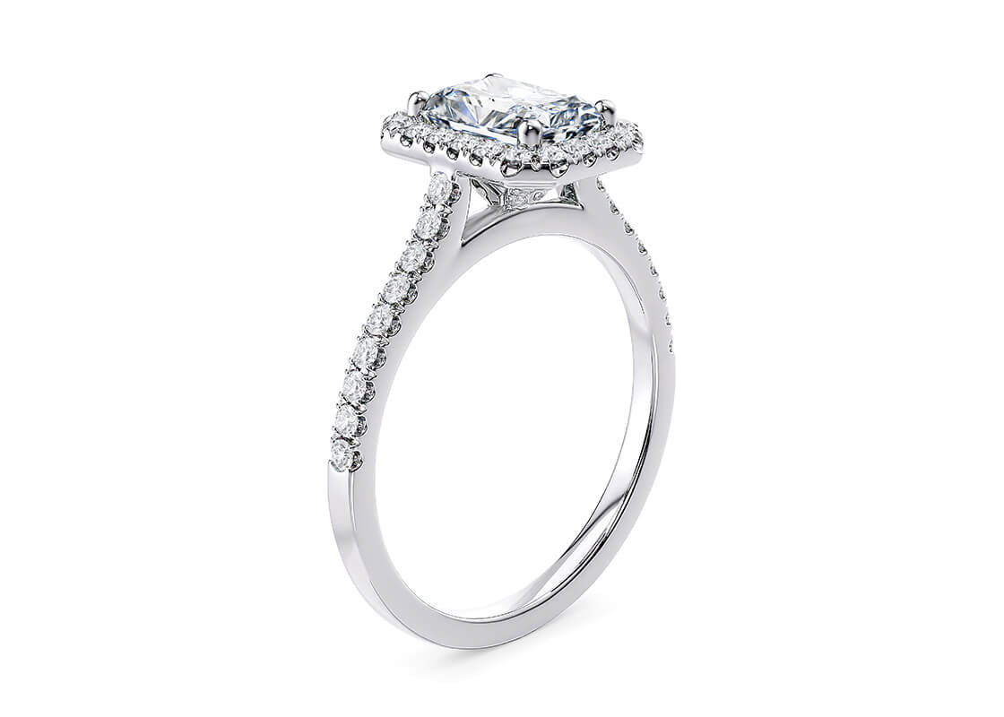 Aphrodite Halo Platinum Radiant Engagement Ring