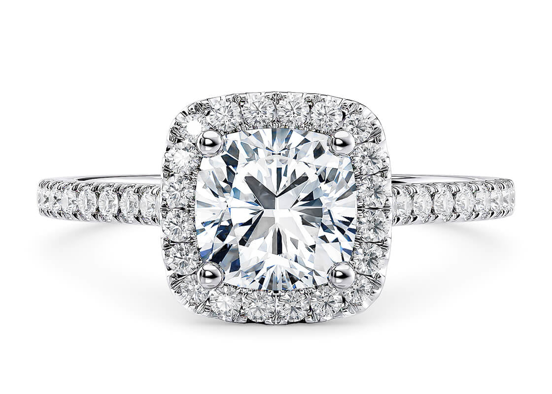 Aphrodite Halo Platinum Cushion Engagement Ring