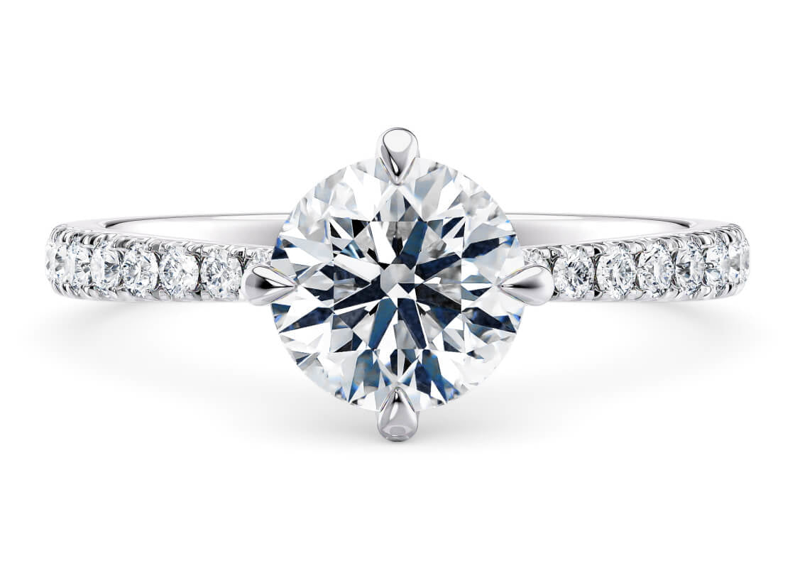 Asteria Compass Diamond Band Platinum Round Engagement Ring