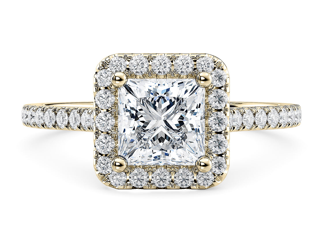 Aphrodite Halo Yellow Gold 18k Princess Engagement Ring