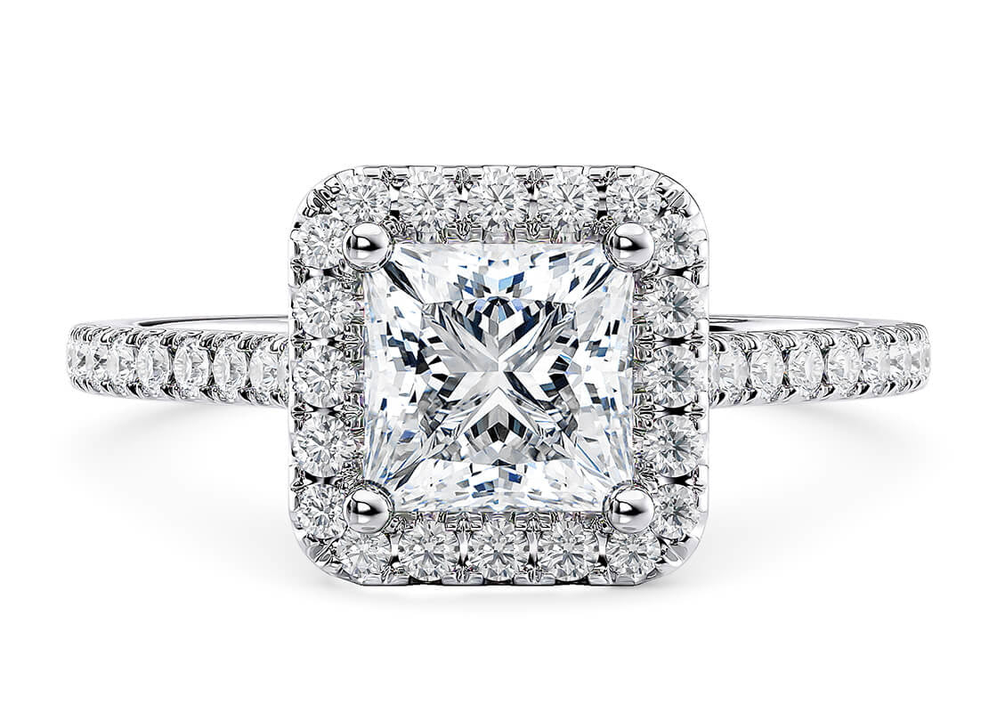 Aphrodite Halo Platinum Princess Engagement Ring