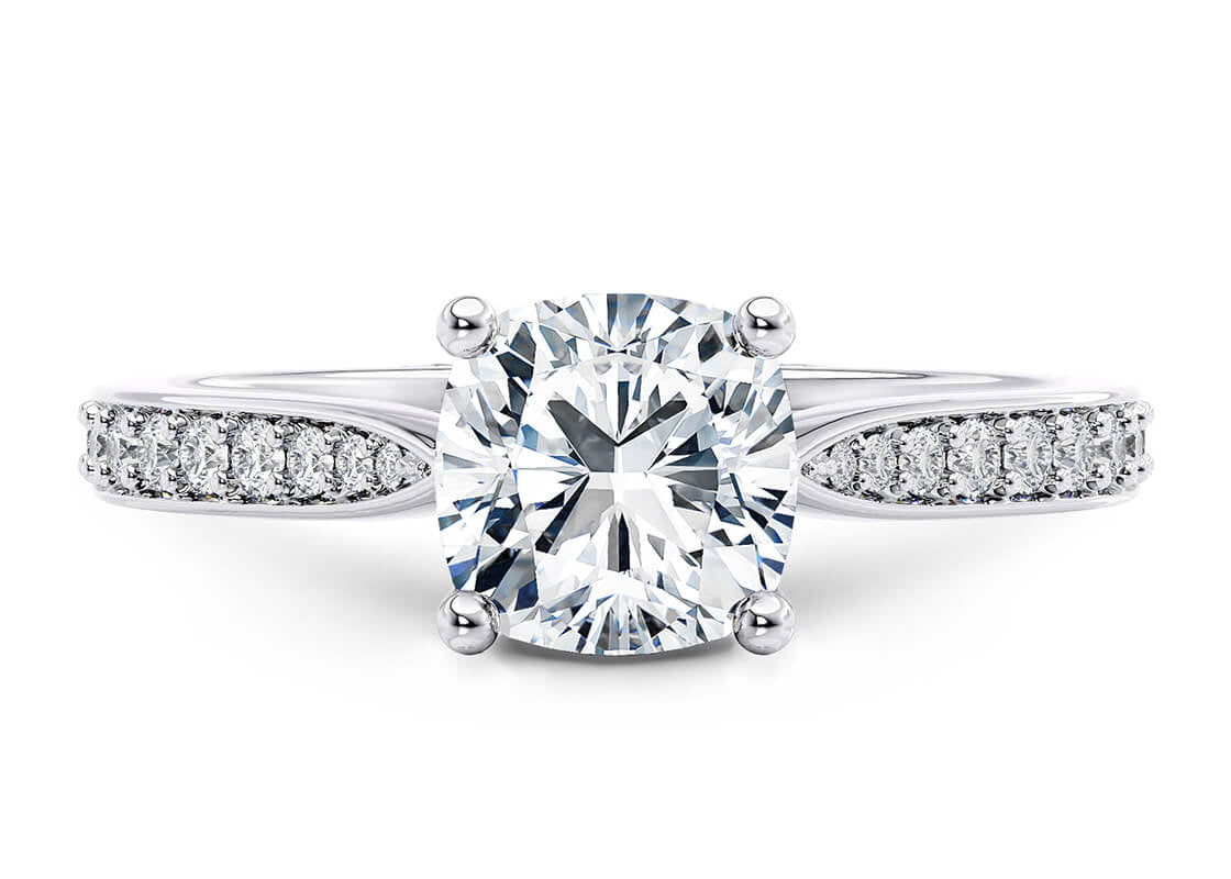 Victoria Diamond Band Platinum Cushion Engagement Ring