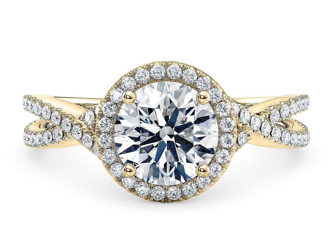 Bellatrix Halo Yellow Gold 18k Round Engagement Ring