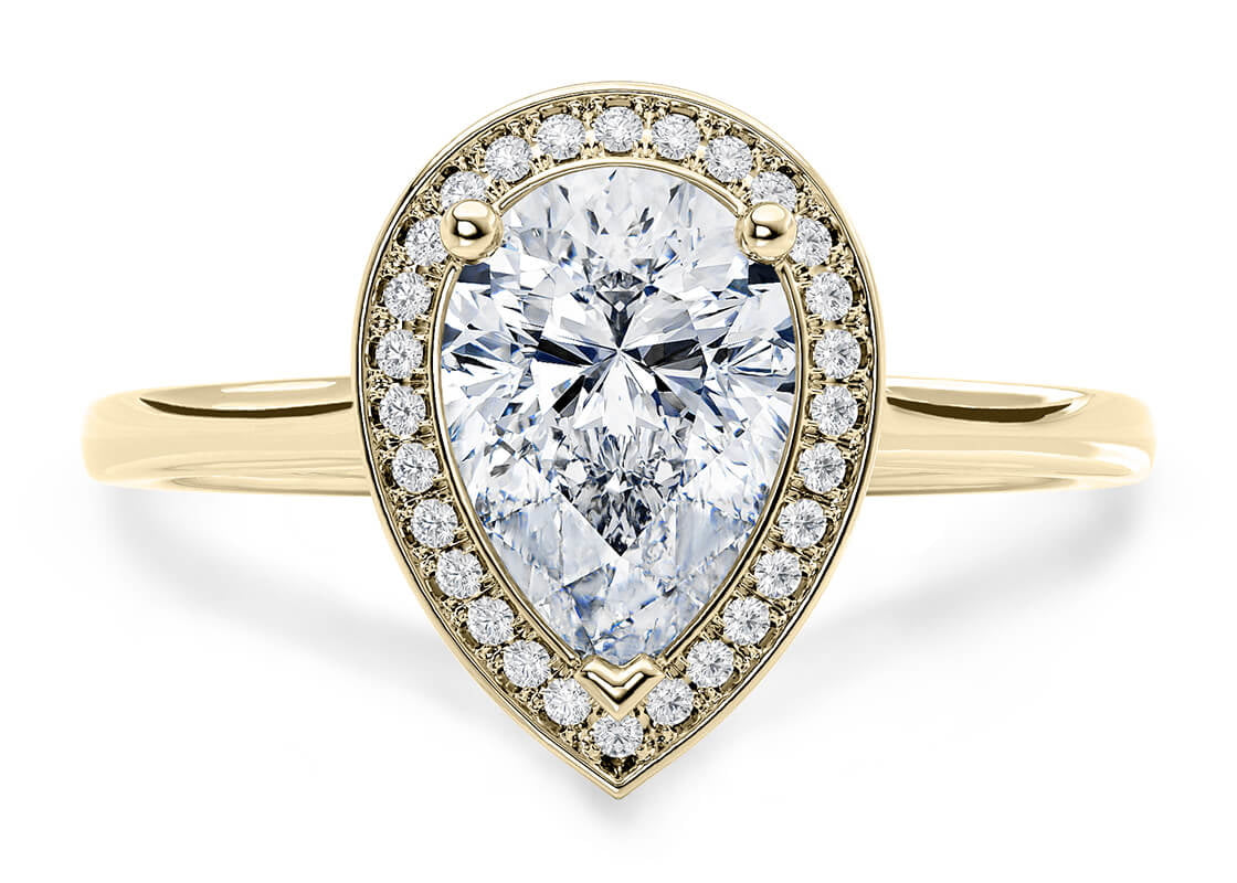 Minerva Halo Yellow Gold 18k Pear Engagement Ring