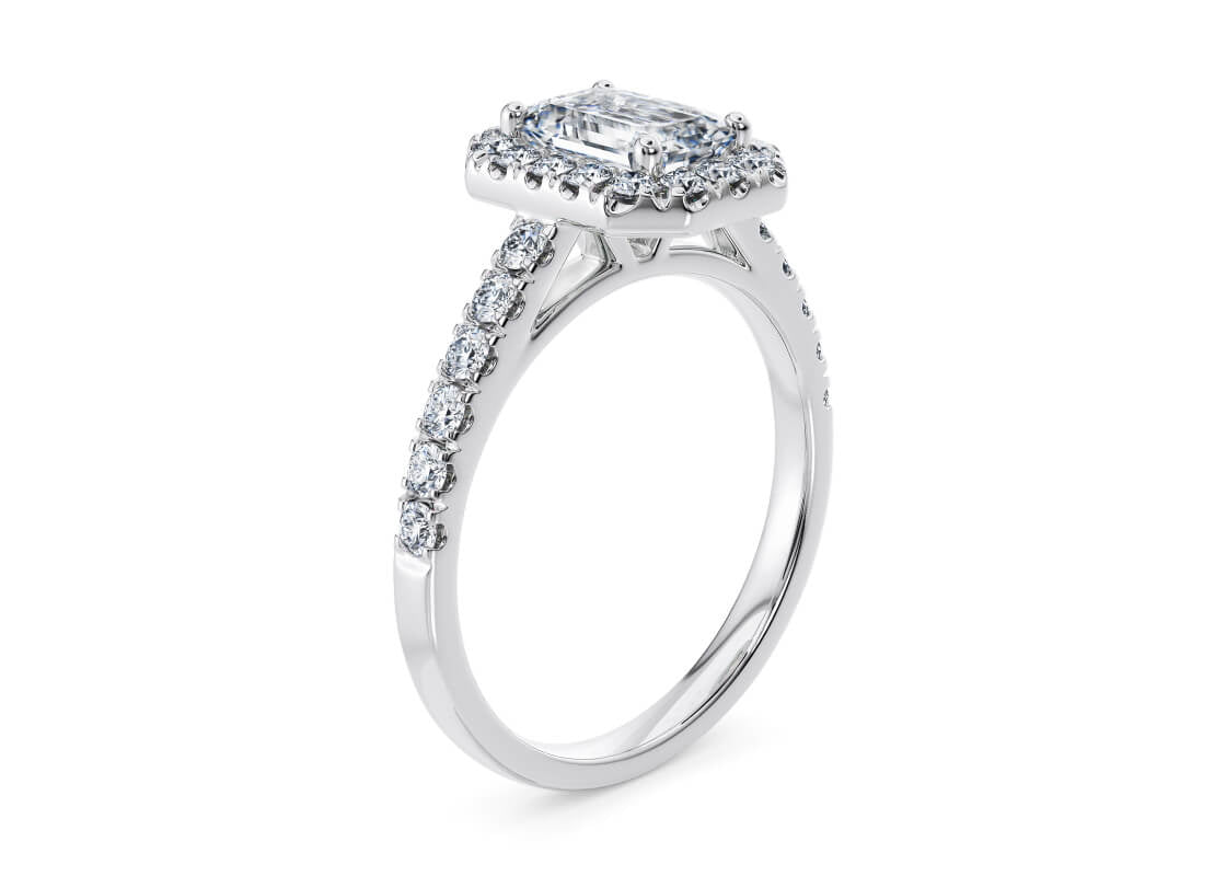 Medici Halo Platinum Emerald Engagement Ring