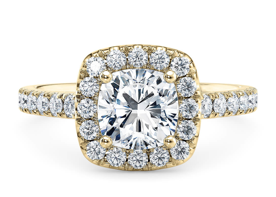 Medici Halo Yellow Gold 18k Cushion Engagement Ring