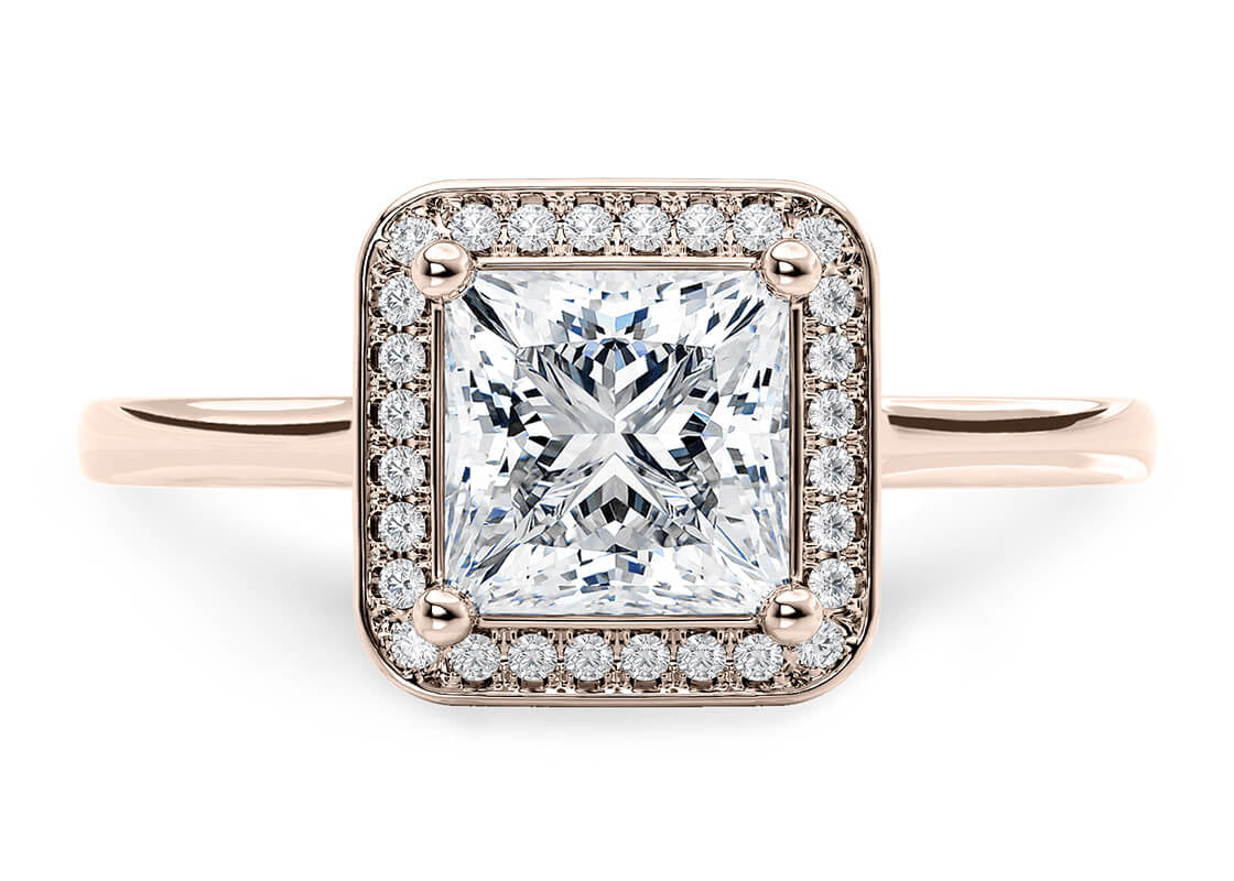 Minerva Halo Rose Gold 18k Princess Engagement Ring