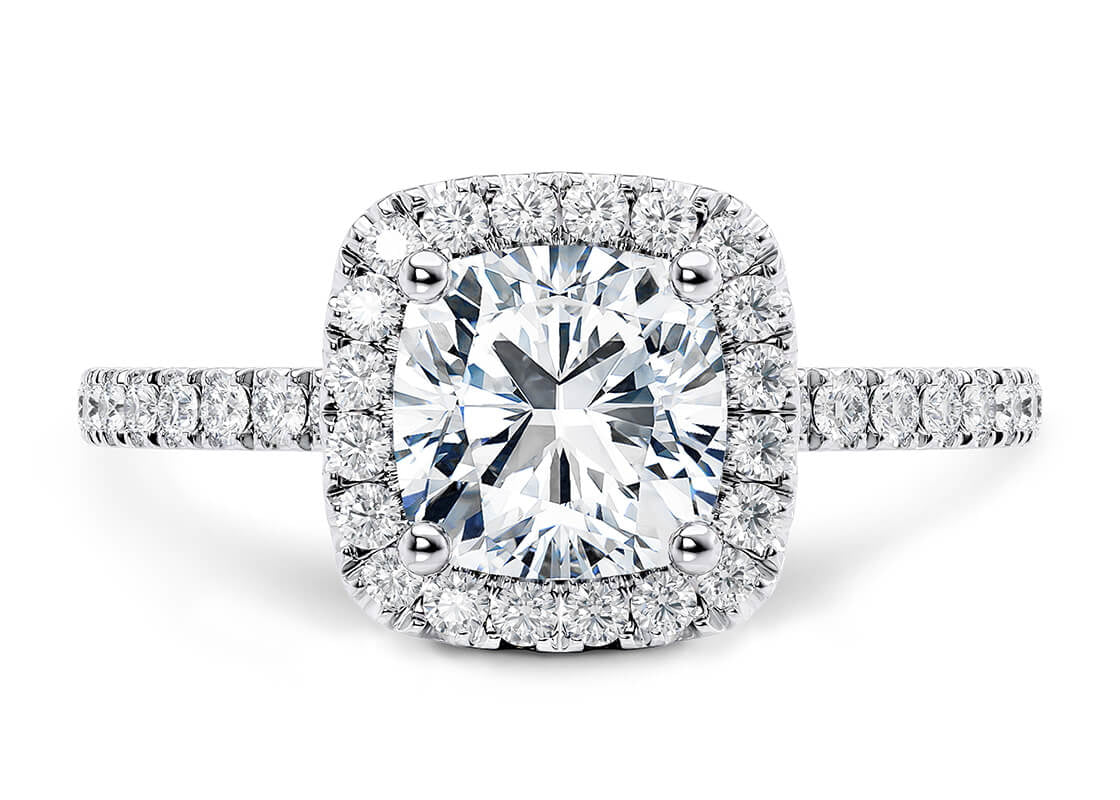 Isabella Halo Platinum Cushion Engagement Ring