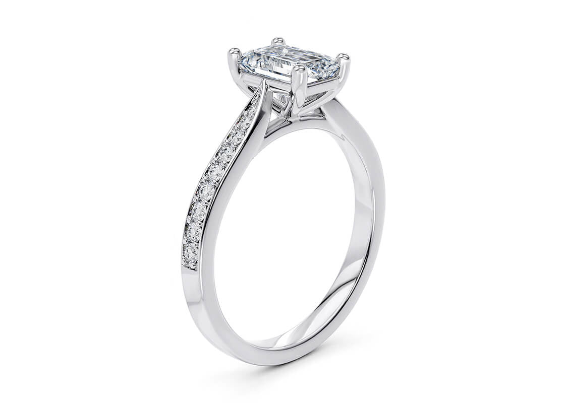 Victoria Diamond Band Platinum Emerald Engagement Ring