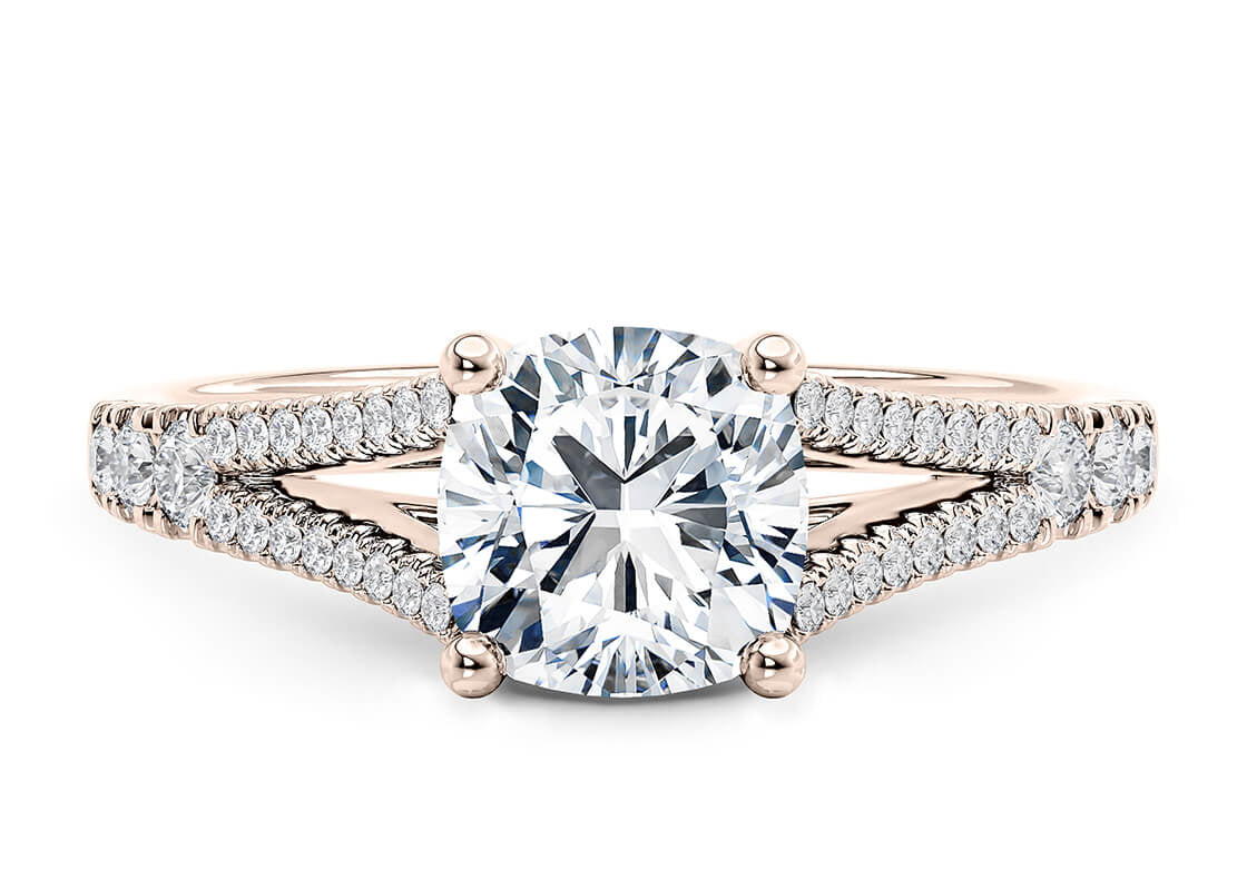 Oxford Diamond Band Rose Gold 18k Cushion Engagement Ring