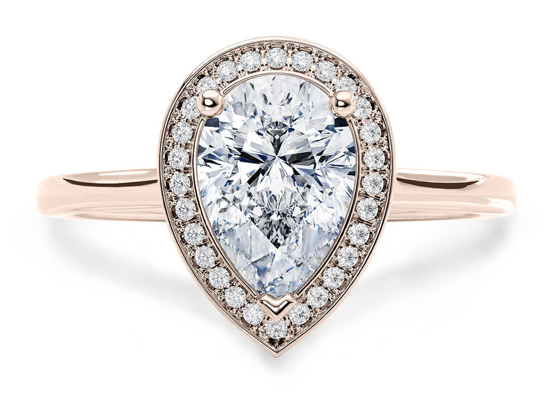 Minerva Halo Rose Gold 18k Pear Engagement Ring