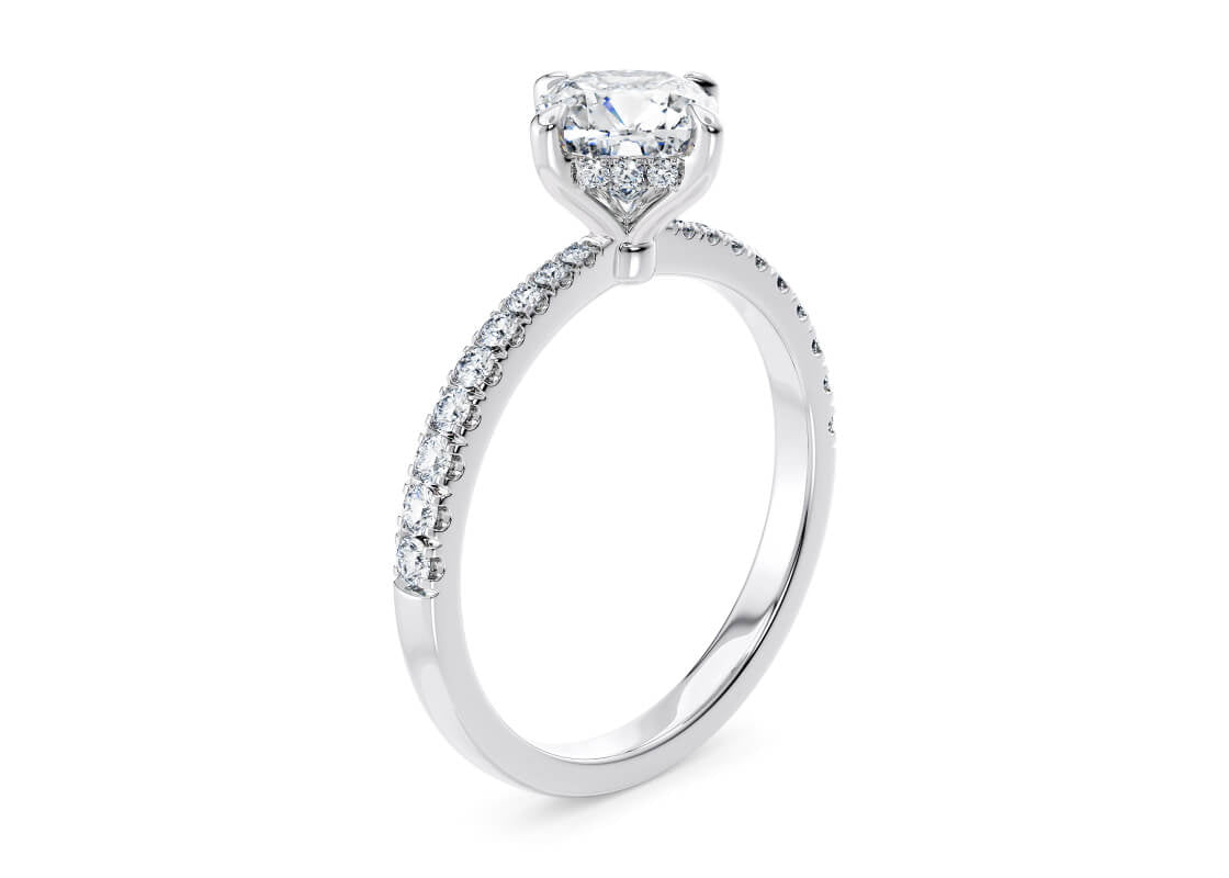 Asteria Compass Diamond Band Platinum Cushion Engagement Ring