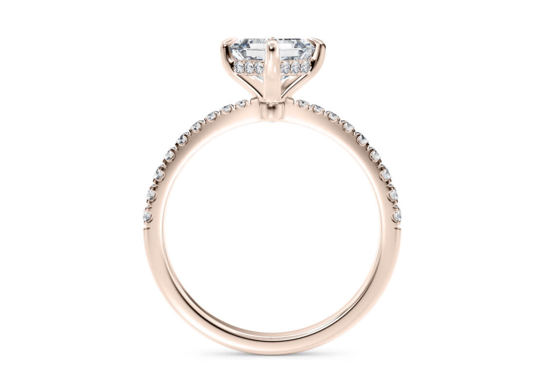 Asteria Compass Diamond Band Rose Gold 18k Asscher Engagement Ring