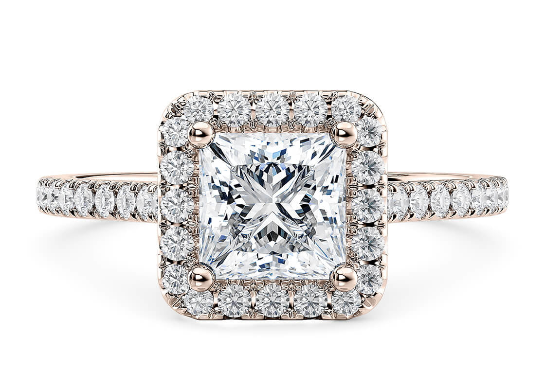 Aphrodite Halo Rose Gold 18k Princess Engagement Ring
