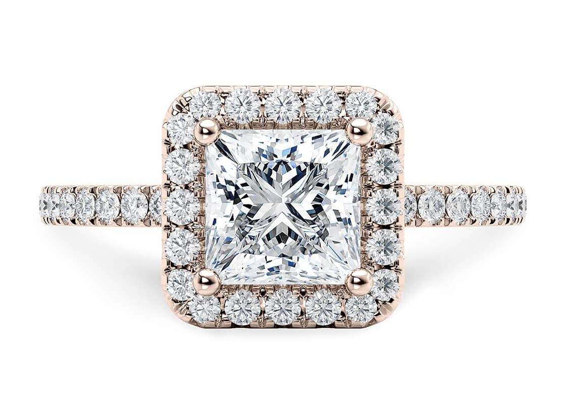 Isabella Halo Rose Gold 18k Princess Engagement Ring