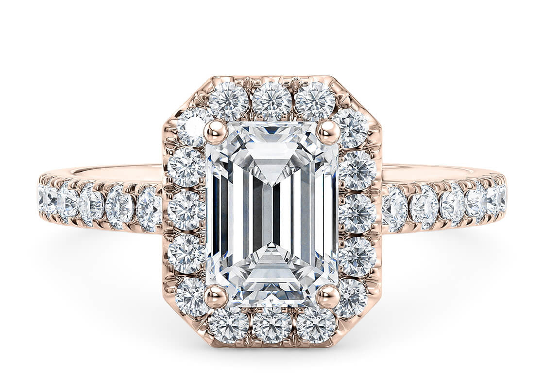 Medici Halo Rose Gold 18k Emerald Engagement Ring