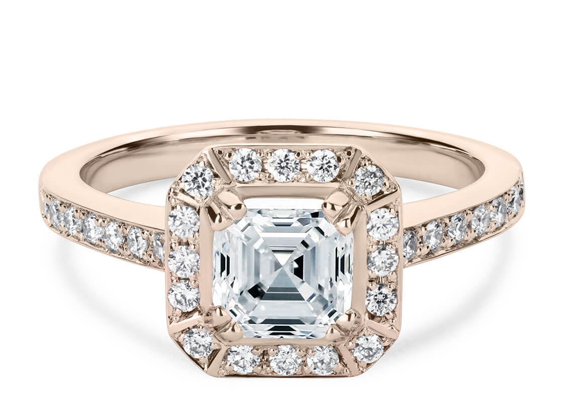 Zelda Halo Rose Gold 18k Asscher Engagement Ring